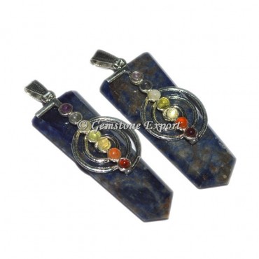 Sodalite  Flat Pencil Pendants With Chakra Stone