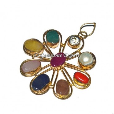 9 Chakra Stones Golden Pendant