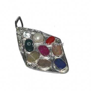 Agate Silver Antique Design 9 Chakra Pendant