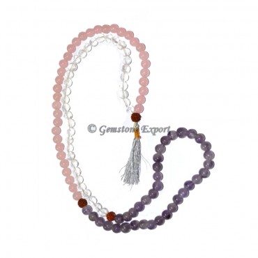 Rose-Amethyst-Crystal Quartz Jap Mala