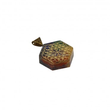 Seven Chakra with Flower of Life Hexagonal Orgone Pendant