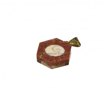 Red Jasper with Shiva Shell Hexagonal Orgone Pendant