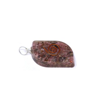 Rhodonite with Copper Coil Leaf Shaped Orgone Pendant