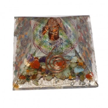 7 Chakra Stone With Flower Of Life Orgonite Pyramid