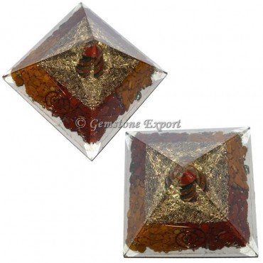 Red And Yellow Jasper With Spiral Stone Orgonite Pyramid