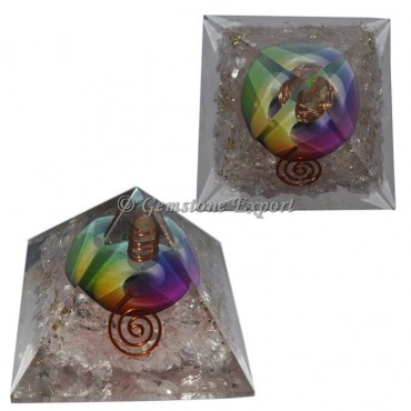 Rose Quartz With Rainbow Chakra Orgonite Pyramid