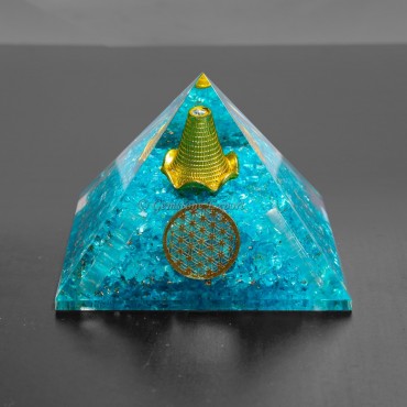 Aquamarine Flower Of Life Orgonite Pyramids