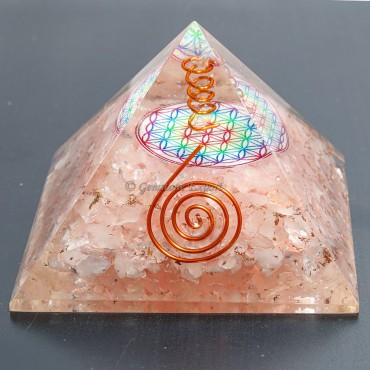 Rose Quartz Flower Of Life Orgonite Pyramid