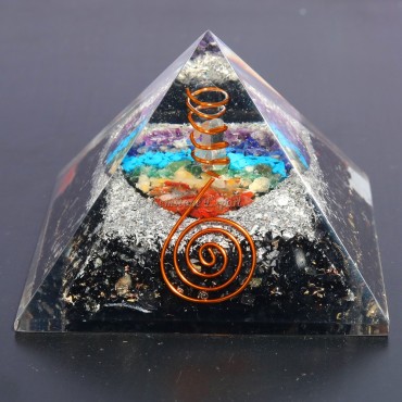 Black Tourmaline with seven chakra Orgonite Pyramids