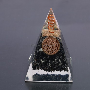 Black Tourmaline  With Flower of life Pyramids