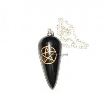 Black Agate Pentagram Pendulums