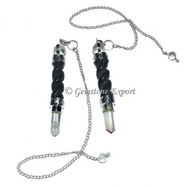 Black Agate Twisted Spiral Pendulum