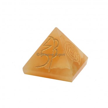 Engraved Golden Quartz Reiki Pyramids