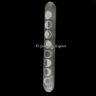 Selenite Engraved Moon Phases Wand
