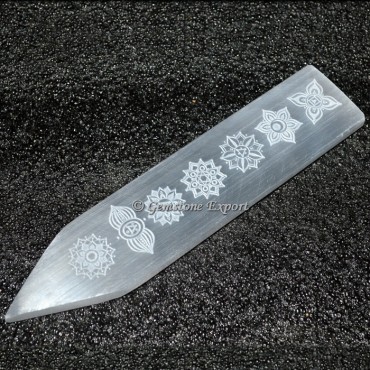 Selenite Chakra Symbol Engraved Massage Wand