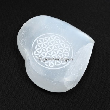 Engraved Flower Of Life on Selenite Puffy Heart