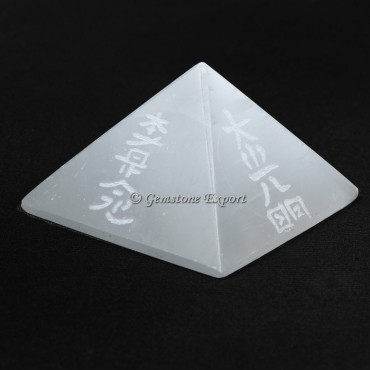 Selenite Pyramid With Engraved Reiki Symbols