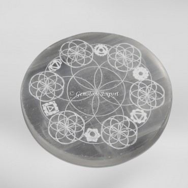 Seven Chakra With Flower Of Life Selenite Charging Plate