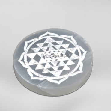 Yantra Engraved Selenite Charging Plate