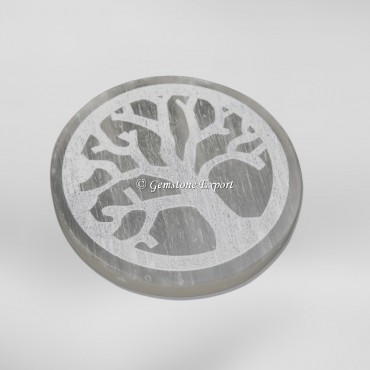 Tree Of Life Engraved Selenite Charging Plate