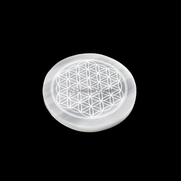 Selenite Plate With Flower Of Life Engraved