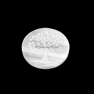 Selenite Plate With Tree Of Life Engraved