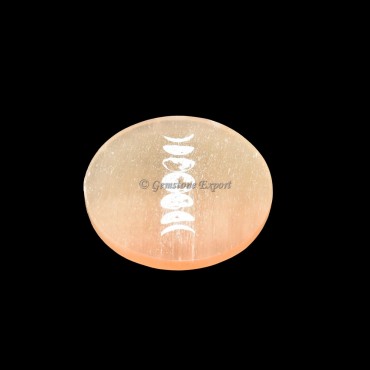 Orange Selenite Plate With Phases Of Moon Engraved