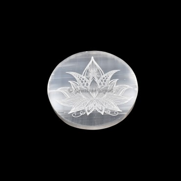 Selenite Plate With Lotus Engraved