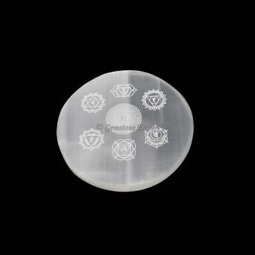 Charging Selenite Plate With Seven Chakra Engraved