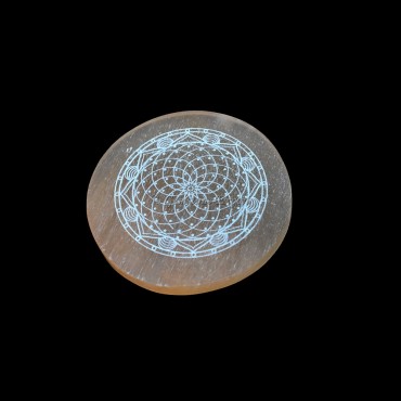 Orange Charging Selenite Plate With Flower Of Life Engraved