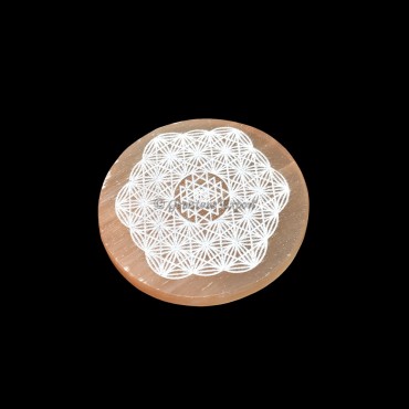 Orange Charging Selenite Plate With Flower Of Life Engraved