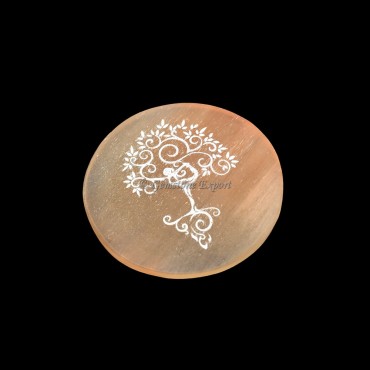 Orange Charging Selenite Plate With Tree Of Life Engraved