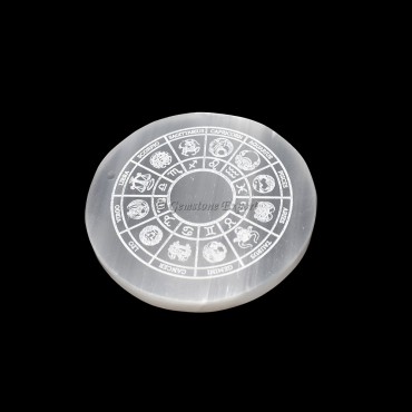 Charging Selenite Plate With Zodiac Symbol Engraved