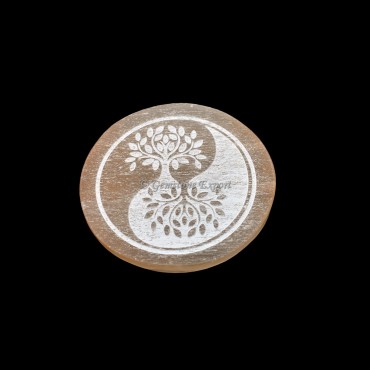 Orange Charging Selenite Plate With Tree Of Life Engraved
