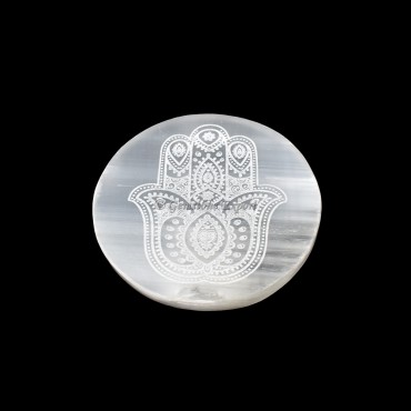 Charging Selenite Plate With Hamsa Engraved