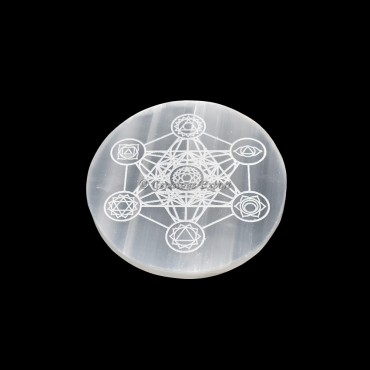 Charging Selenite Plate With Seven Chakra Engraved