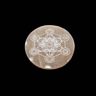Orange Charging Selenite Plate With Seven Chakra Engraved