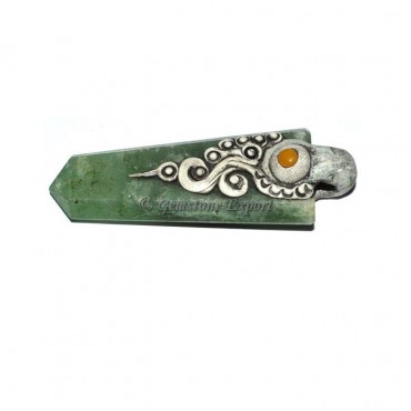 Green Jade Flat Pencil Tibetan Pendants