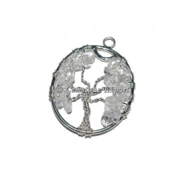 Crystal Quartz Silver Tree of life Pendants