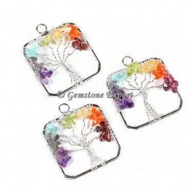 Curved Square  Tree Of Life Silver Pendants