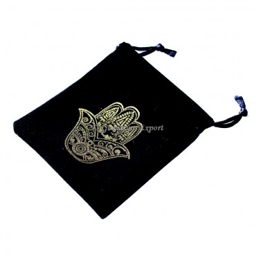 Hamsa Symbol Golden Print Black Velvet Pouch