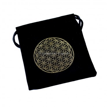 Flower Of Life Design Golden Print Black Velvet Pouch