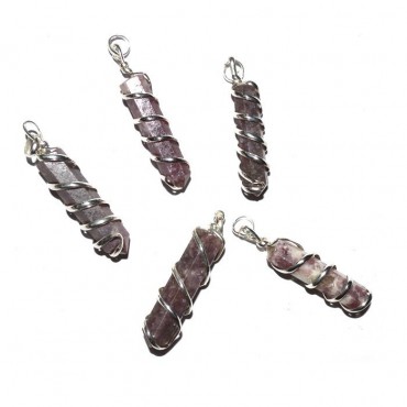 Lepidolite Wire Wrapped Pencil Pendant