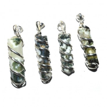 Tree Agate Wire Wrapped Pencil Pendant