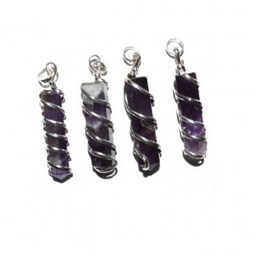 Amethyst Wire Wrapped Pencil Pendant
