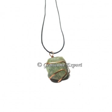 Green Aventurine hammered Copper wire Wrap Pendants