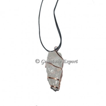 Crystal Quartz Hammered Coper Wire Wrap Pendants