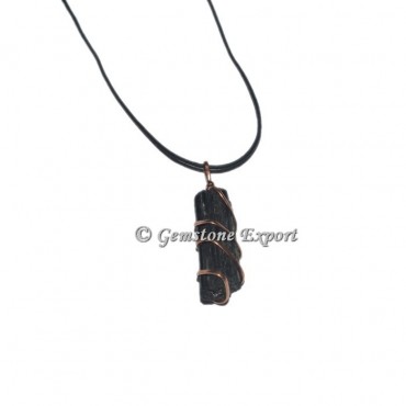 Black Tourmaline Natural Copper wire Wrap Pendants