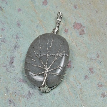 Grey Aventurine Silver Tree Wire Wrap Pendants