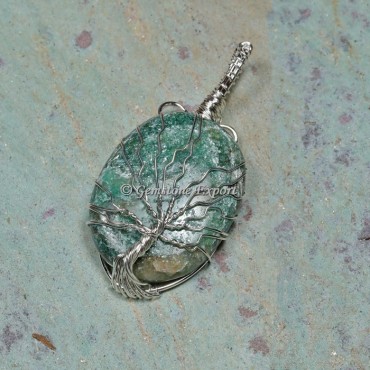 Green Jade Tree Wire Wrapped Pendant